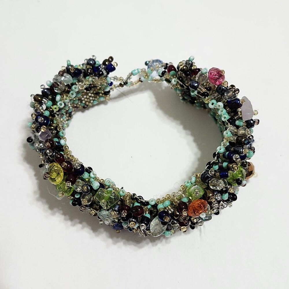 Bracelet Woven Pin Beaded Multicolor Bangle Statement Acrylic Seed Bead